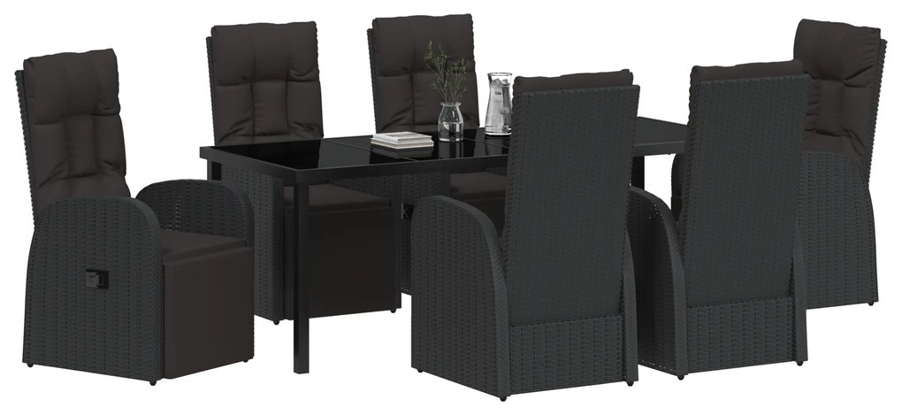 Conjunto de Jantar de Jardim de 7 Peças com Almofadas Preto Rattan de
