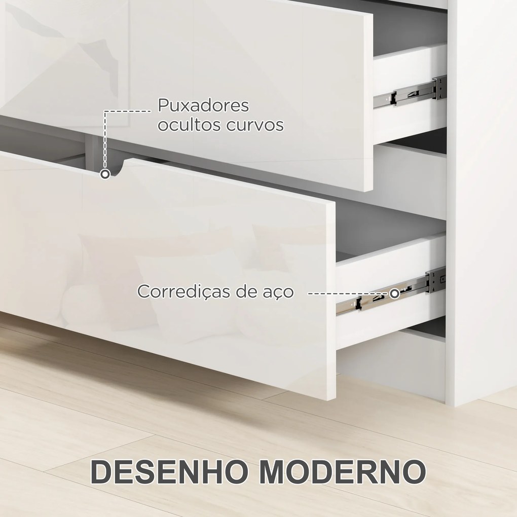Cómoda com 6 Gavetas Cómoda de Dormitório Moderna com Sistema Anti-Tombo 120x40x75 cm Branco