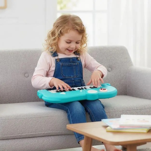 Piano infantil de 25 teclas em forma de elefante com música e luzes integradas para maiores de 3 anos Azul