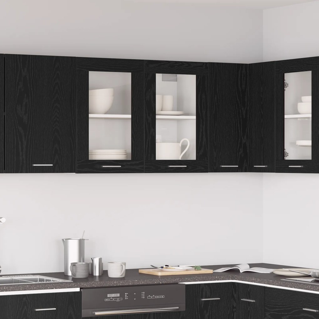 vidaXL Armário de Vidro Suspenso em Carvalho Preto 80x31x60 cm Feito de Madeira Revestida