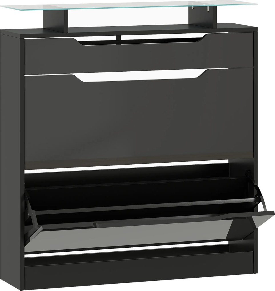 HOMCOM Armário para Sapatos, 2 Portas Basculantes, 1 Gaveta Deslizante, 1 Tampo, 89x23x96cm, Preto | Aosom Portugal