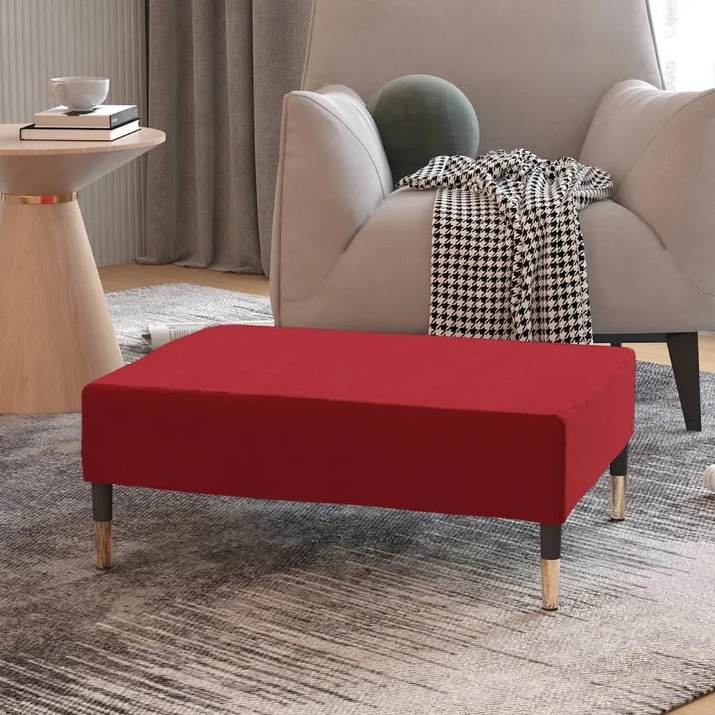 vidaXL Apoio de pés 78x56x32 cm veludo vermelho tinto
