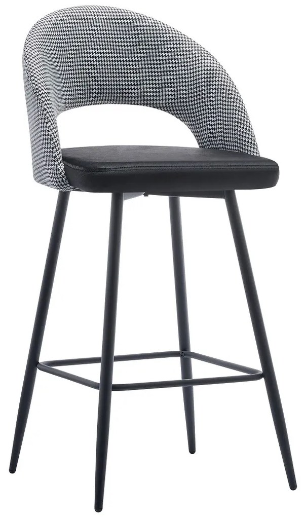 Conjunto 4 Bancos de bar, Casa, Restaurante, Hotel  CLEO, metal, tecido houndstooth com preto