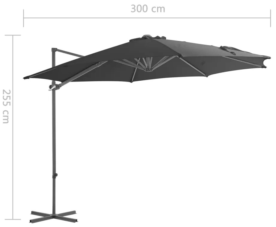 Guarda-sol de jardim cantilever c/ poste aço 300 cm antracite