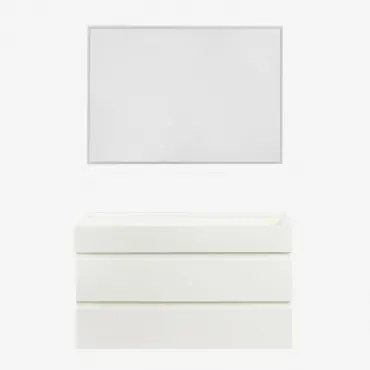 Conjunto De Móvel De Casa De Banho Em Madeira E Chapa De Freixo Com Lavatório Integrado Ona Branco & Led Retangular E Anti-embaciamento - Sklum