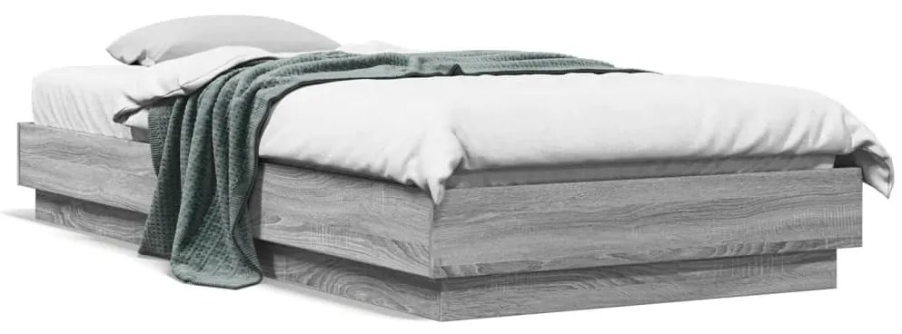 Estrutura de cama com luzes LED 100x200 cm cinzento sonoma