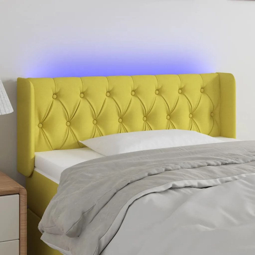 vidaXL Cabeceira de cama c/ luzes LED tecido 103x16x78/88 cm verde