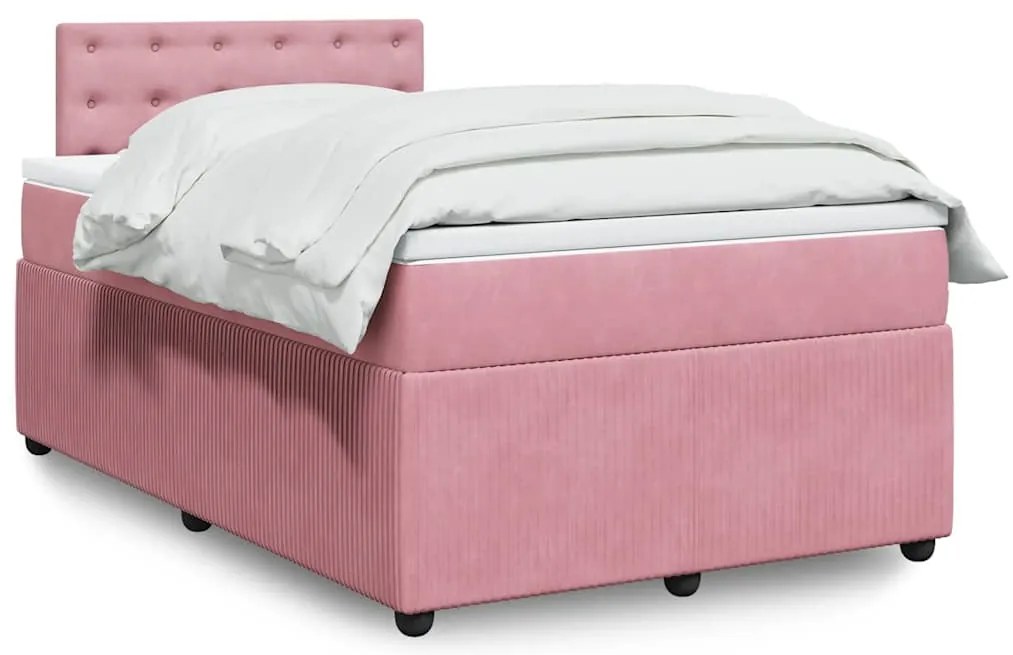 Cama boxspring com colchão 120x190 cm veludo rosa