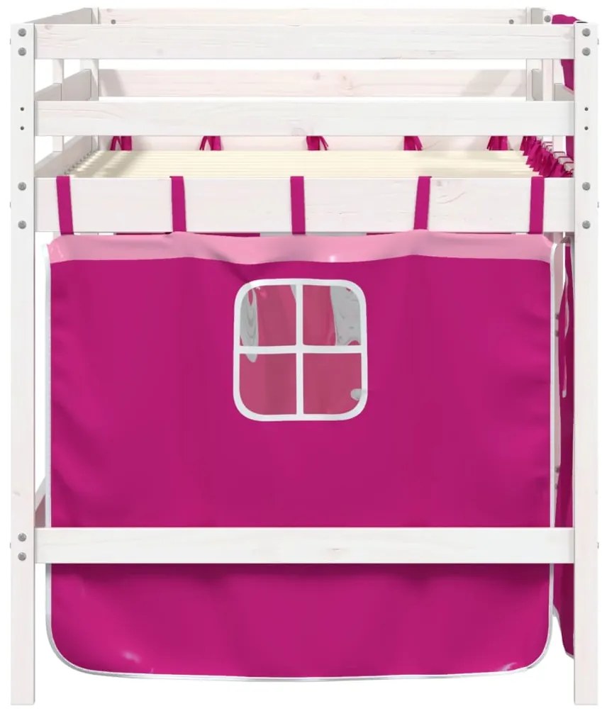 Cama alta p/ criança c/ cortinas 90x200 cm pinho maciço rosa