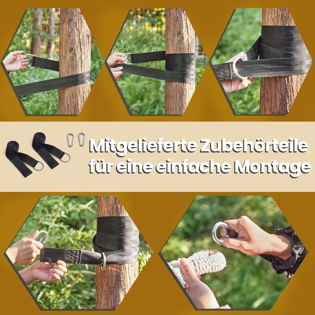 Cama de rede descanso jardim, 210 x 150 cm, capacidade de carga até 300 kg Cinzento