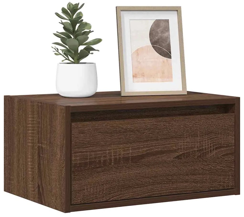 Mesa de cabeceira de parede com luzes LED carvalho castanho
