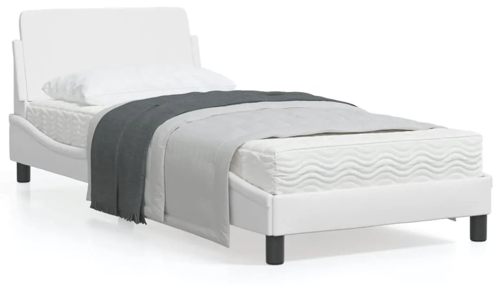 vidaXL Estrutura cama c/ cabeceira 90x200 cm couro artificial branco