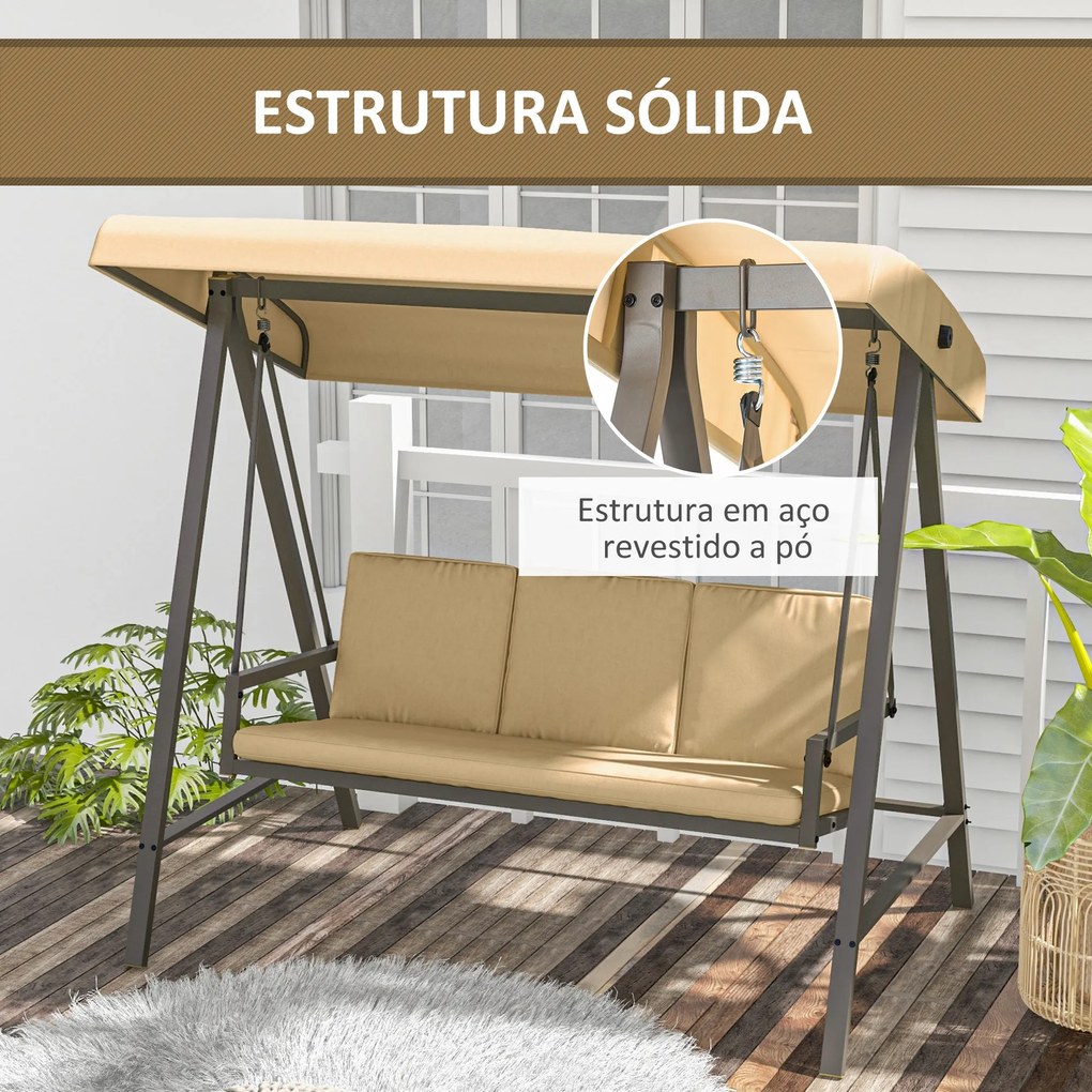 Outsunny Baloiço de Jardim de 3 Lugares Baloiço de Exterior com Toldo