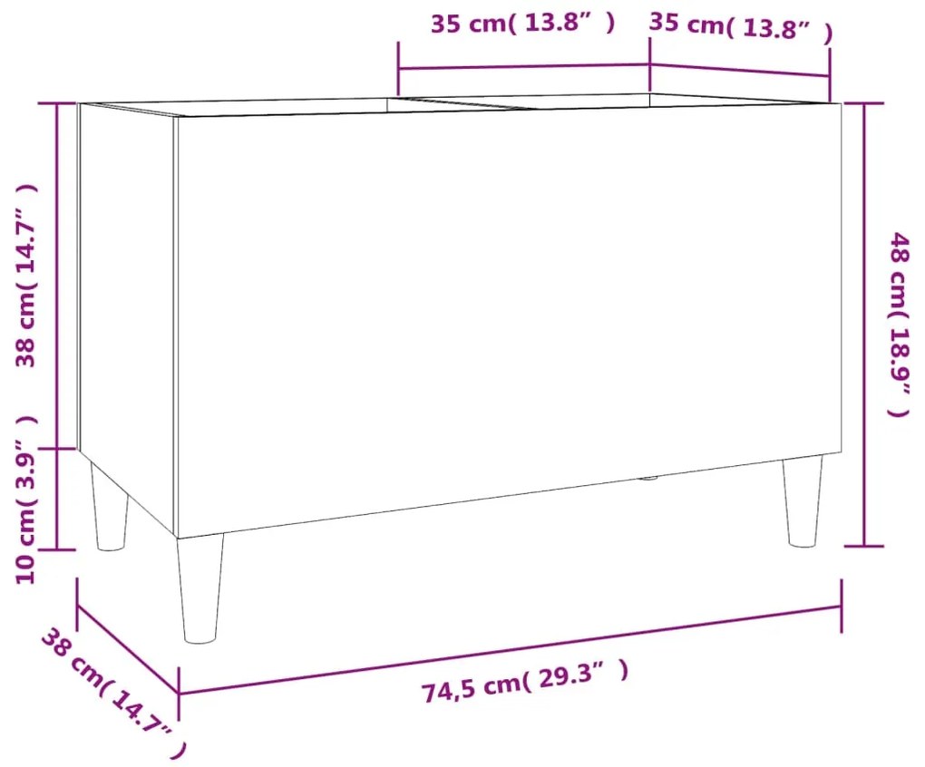 Armário para discos 74,5x38x48 cm derivados de madeira preto