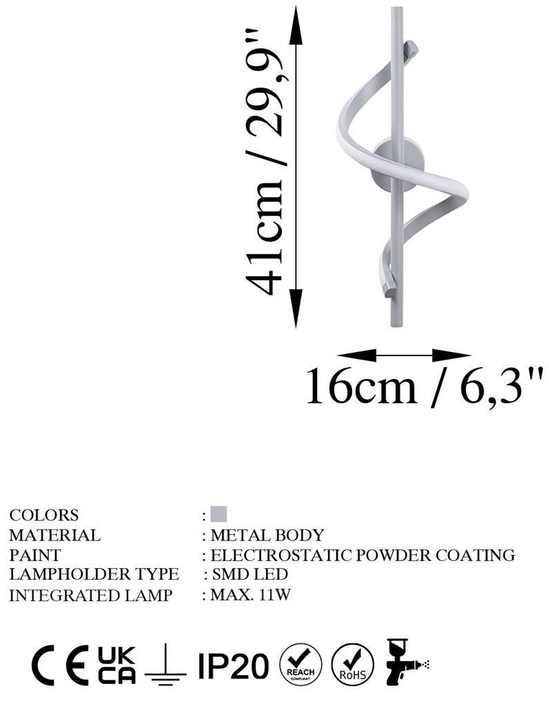 Candeeiro de Parede Likma – Cinza – 16x41x25 cm