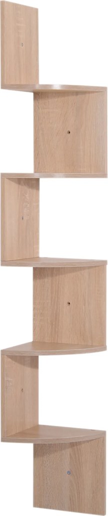 HOMCOM Estante de Canto de Parede para Arrumação Forma Zigzag 20L x 20l x 126H cm 5 Níveis Madeira carvalho claro | Aosom Portugal