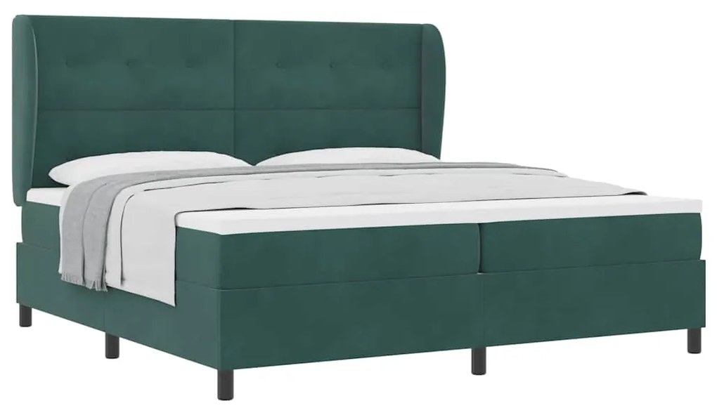 Cama Box com Colchão Verde Escuro 200x200 cm, em Veludo