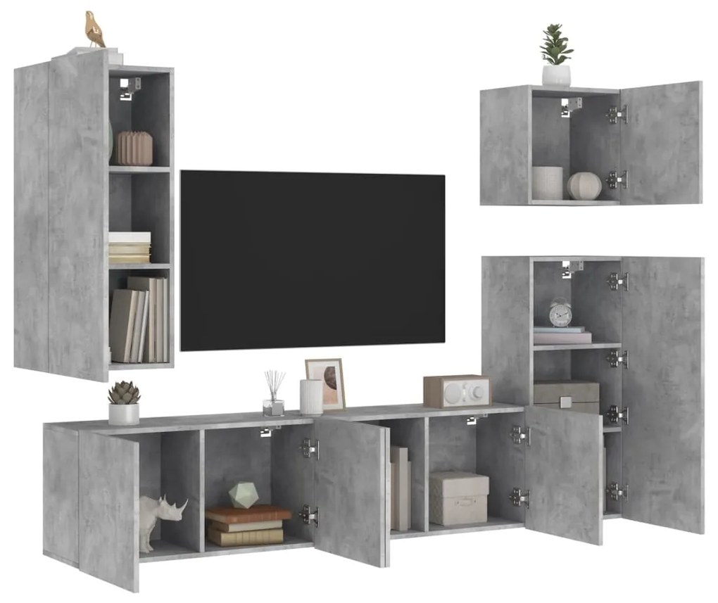 vidaXL 5 pcs móveis de parede p/ TV derivados de madeira cinza cimento