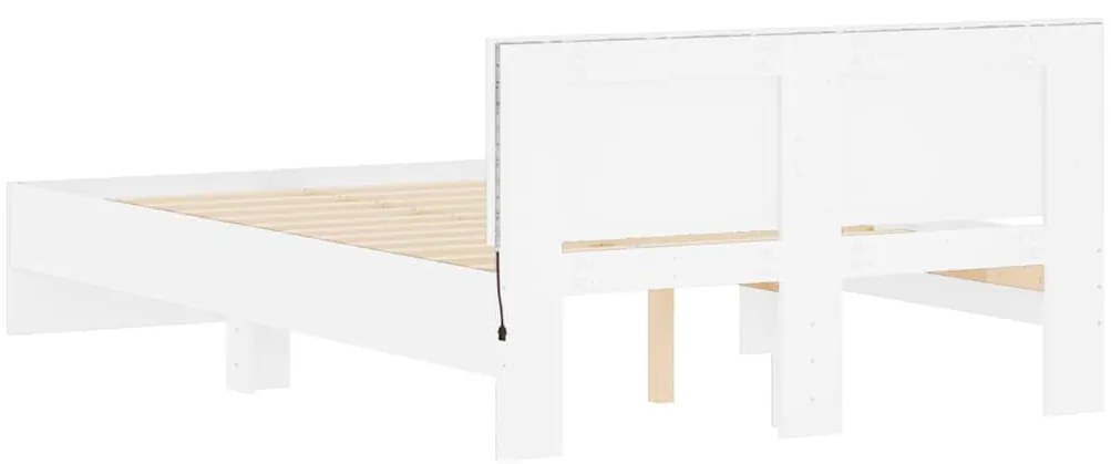 Estrutura de cama com cabeceira e luzes LED 140x200 cm branco