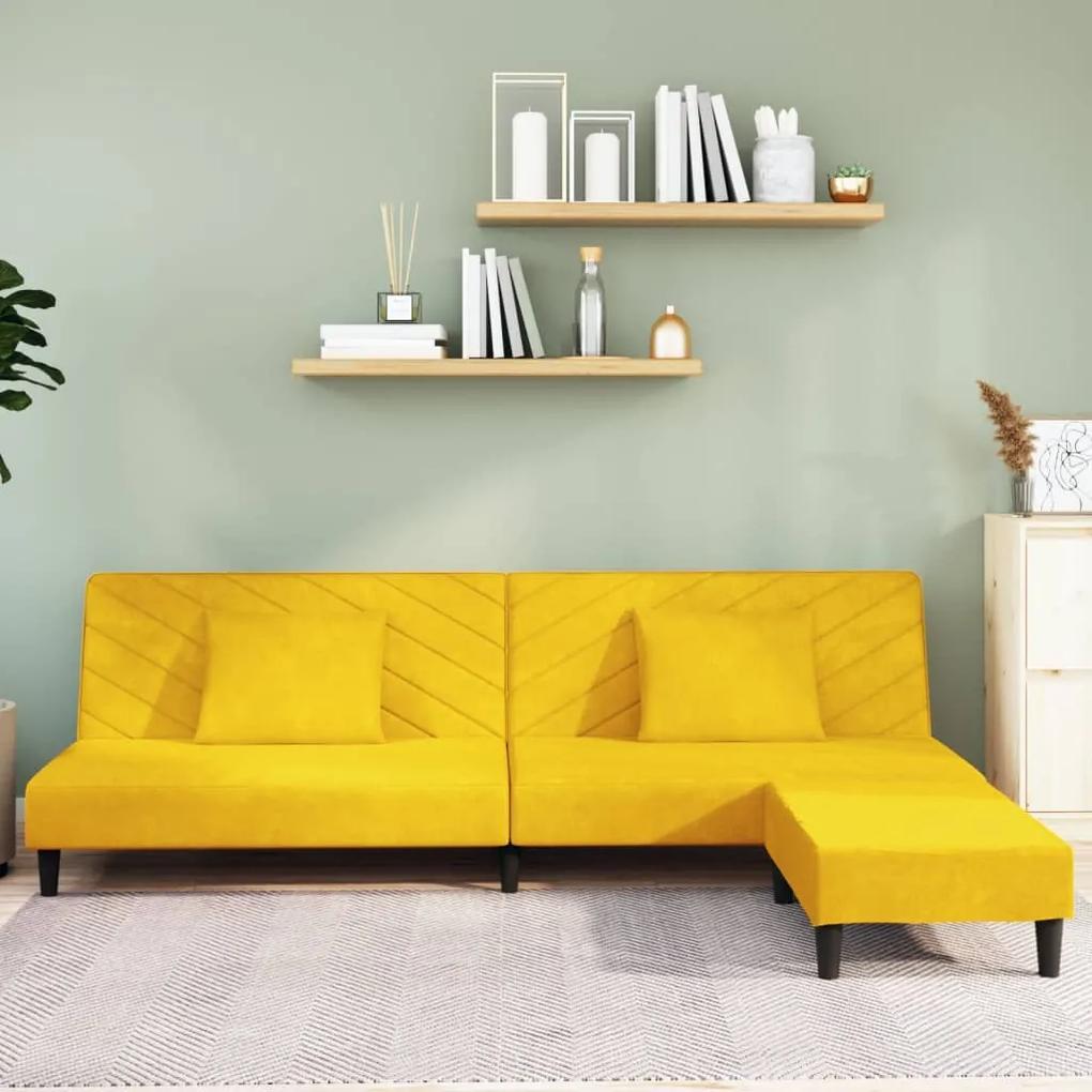 Sofá-cama de 2 lugares c/ 2 almofadas/apoio pés veludo amarelo