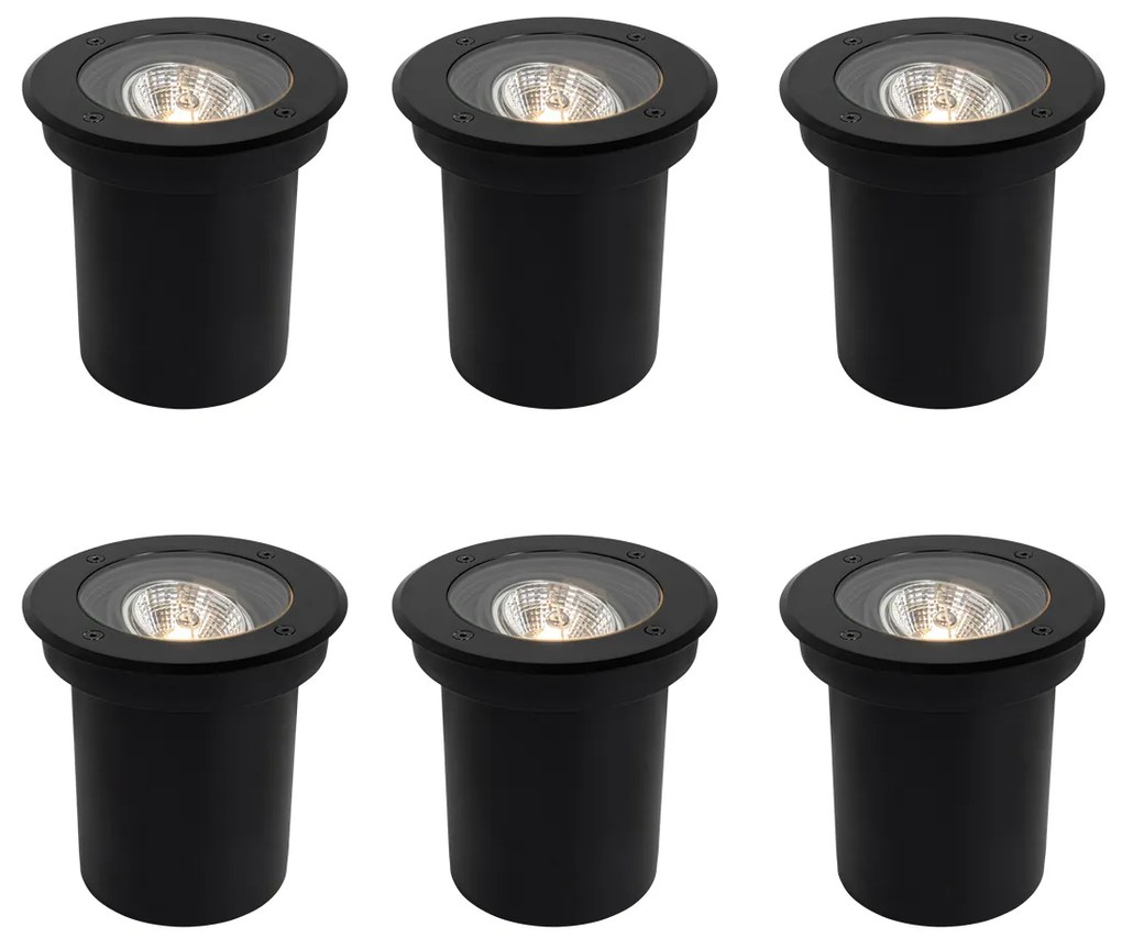 Conjunto de 6 Luzes de Solo Exteriores Modernas Pretas AR70 Ajustáveis IP65 - Delux
