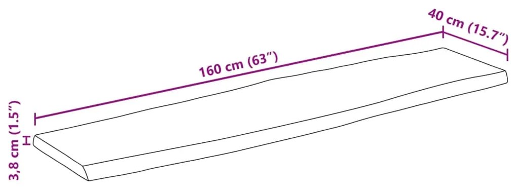 Tampo de mesa retangular borda viva 160x40x3,8 cm acácia maciça