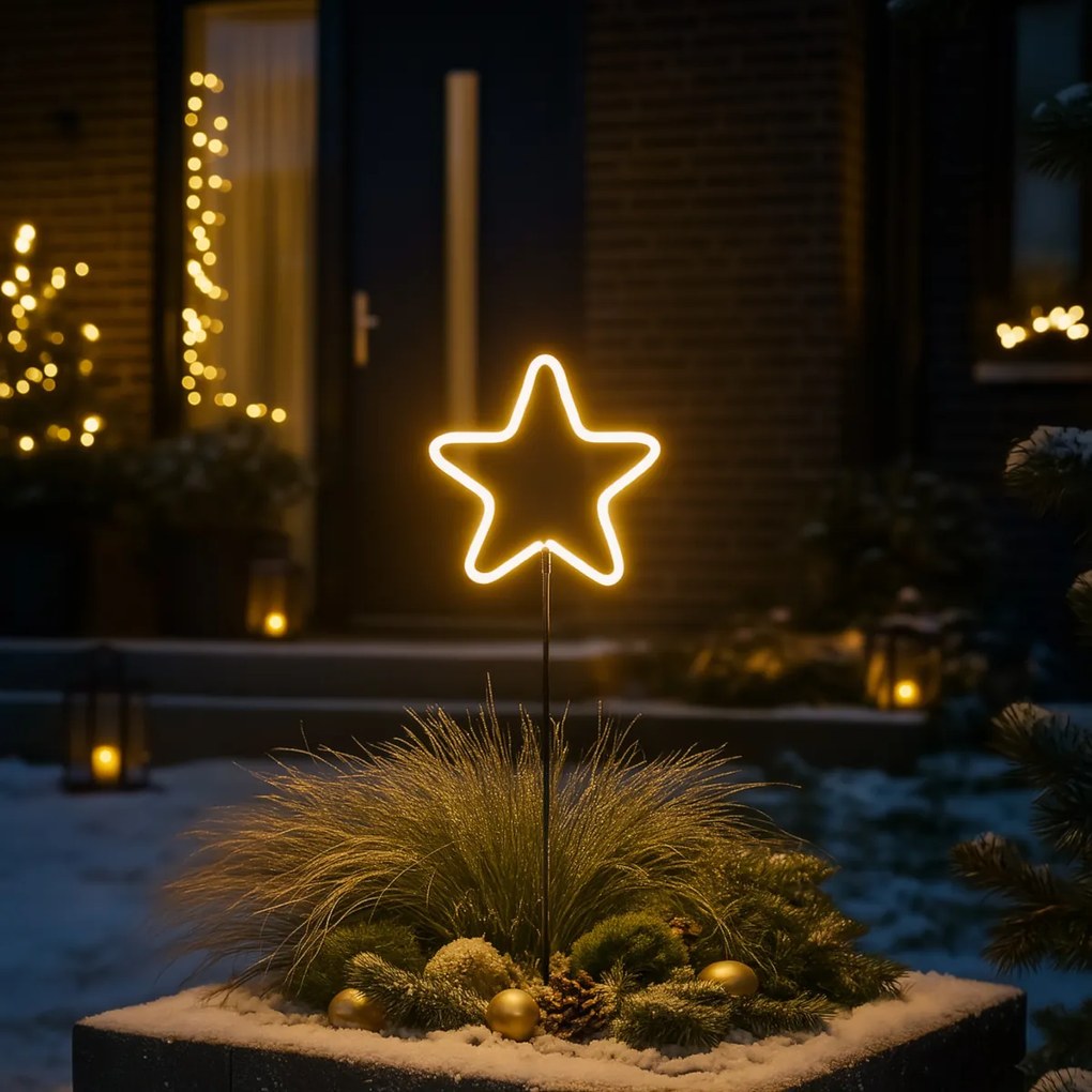 Holofote de chão de néon de Natal Estrela Amarela Incl. LED com temporizador IP44 - Fura