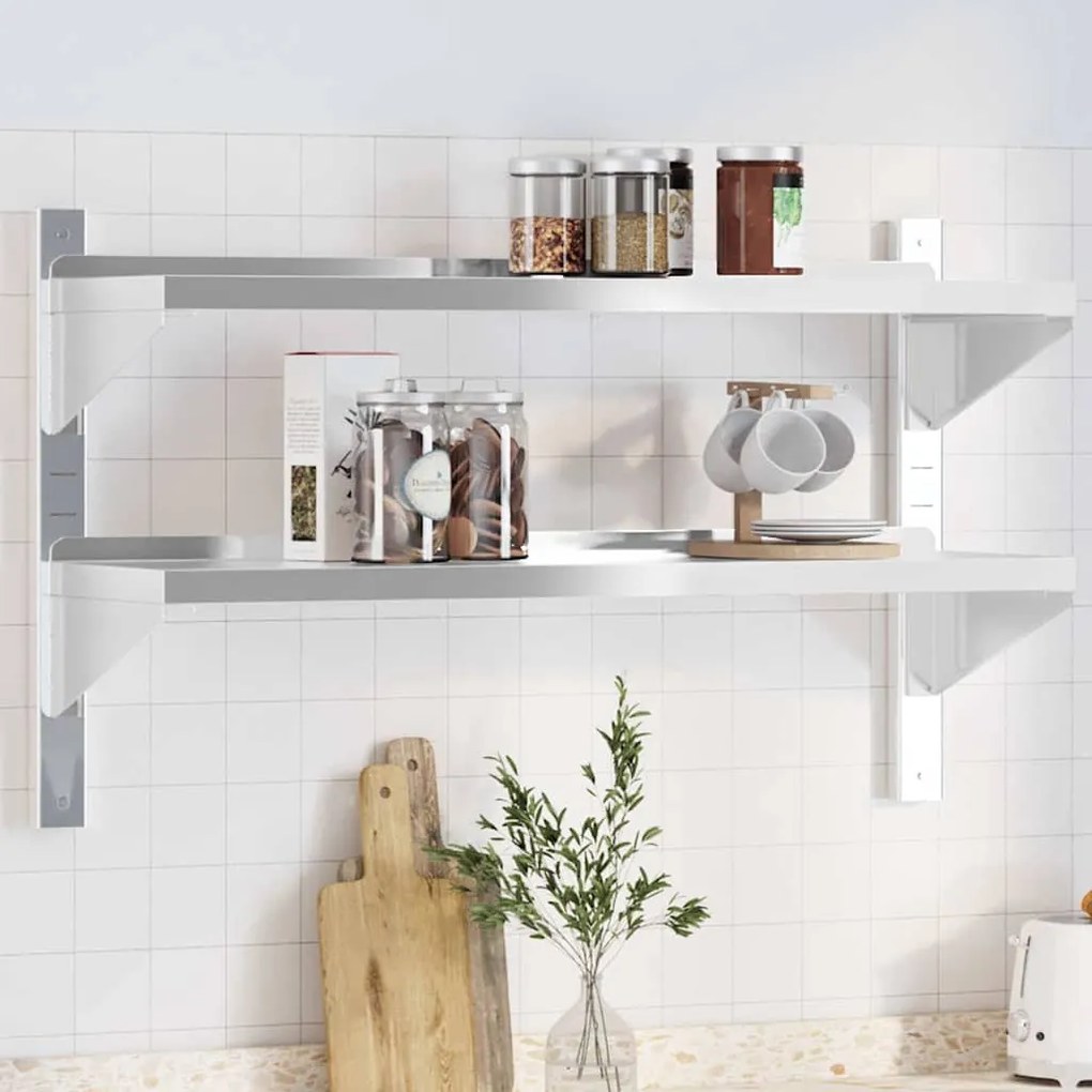 vidaXL Estante parede 2 prateleiras 100x30x60 cm aço inoxidável prata