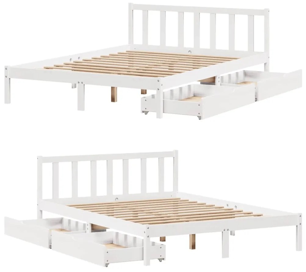 Cama sem colchão 140x200 cm madeira de pinho maciça branco