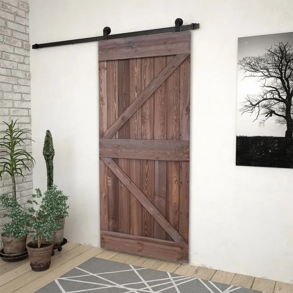 vidaXL Porta de correr com ferragens 80x210 cm pinho castanho-escuro