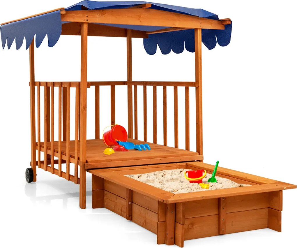 Caixa de Areia Infantil com Casa de Jogos, 110 x 110 x 120 cm, Toldo Impermeável, Natural