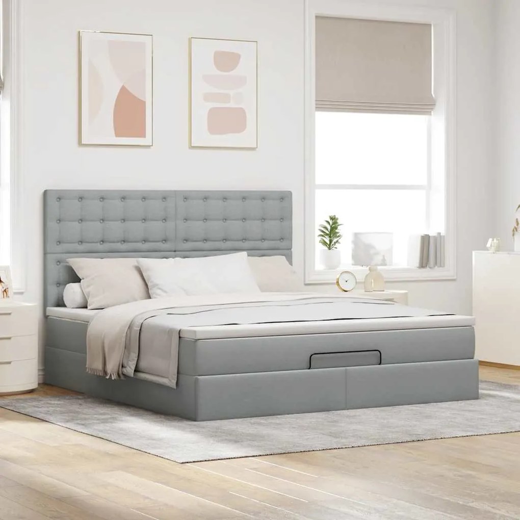 Estrutura de cama otomana com colchão 180x200 cm cinzento claro