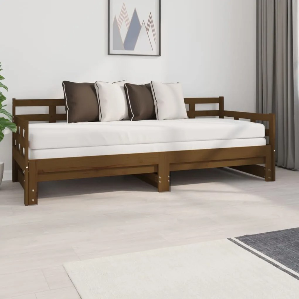 820380 vidaXL Sofá-cama puxar pinho maciço castanho mel 2x(80x200) cm