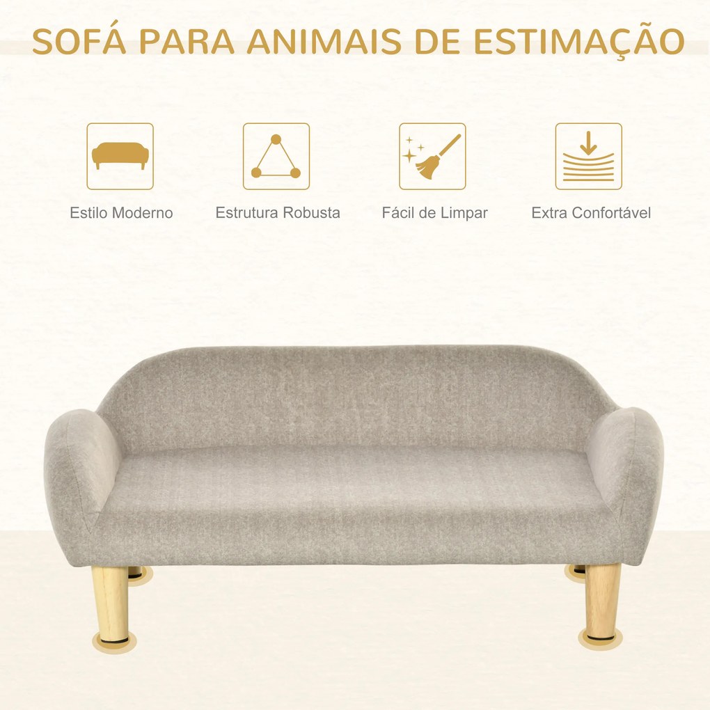 PawHut Sofá para Animais de Estimação em Veludo Suave Sofá Cama para Cães Gatos Médios e Pequenos Acolchoado Grosso Pés de Madeira 70x40x28cm Bege