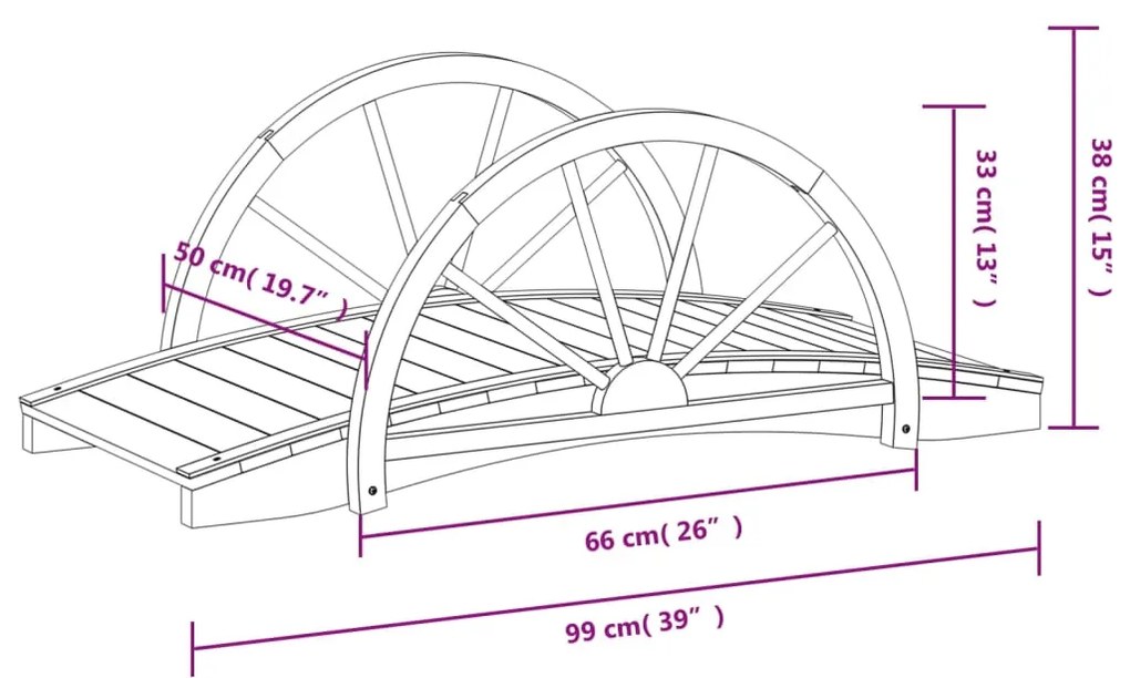 Ponte de jardim c/ meio leme 99x50x38 cm abeto maciço