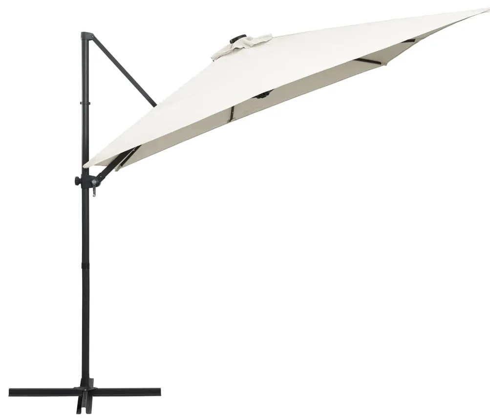 Guarda-sol cantilever c/ luzes LED e poste aço 250x250 cm areia