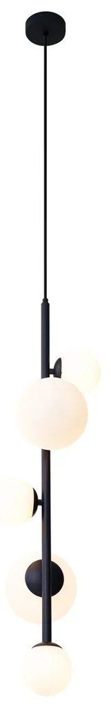 Candeeiro suspenso de design preto com vidro fosco 5 luzes - Vertical Design