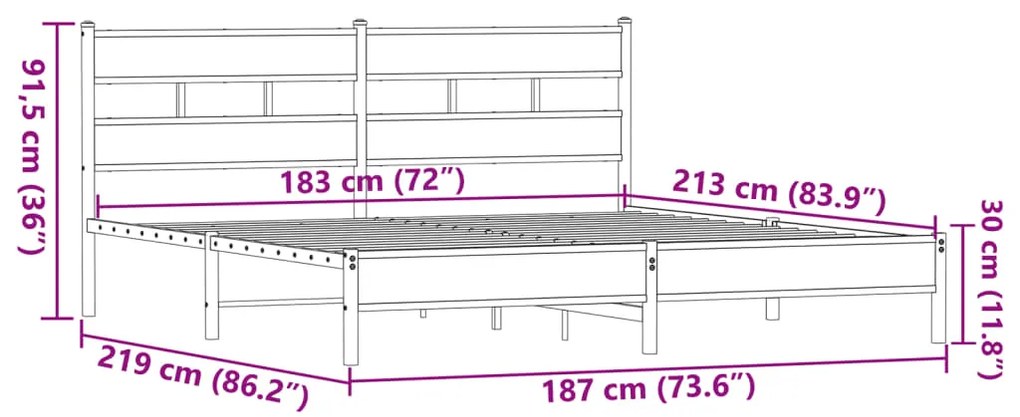 Estrutura cama sem colchão 183x213 cm metal carvalho castanho