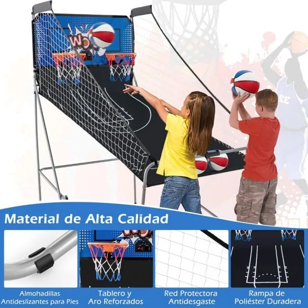 Máquina de basquetebol dobrável com Contador eletrónico e 8 jogos diferentes Azul