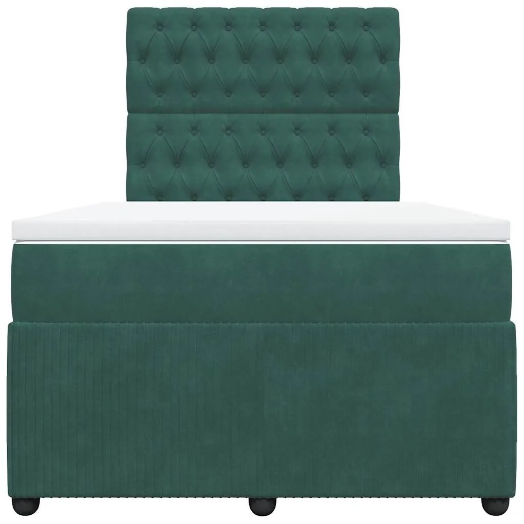 Cama boxspring com colchão 120x190 cm veludo verde-escuro