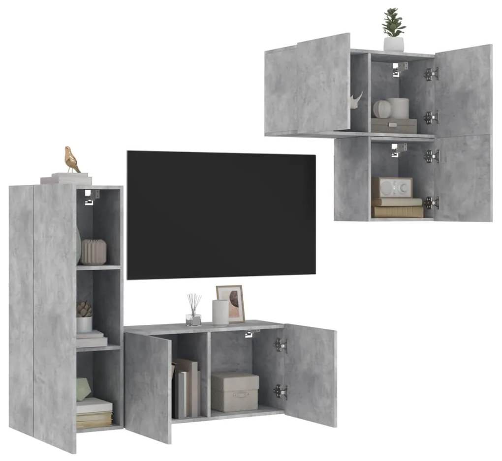 vidaXL 4 pcs móveis de parede p/ TV derivados de madeira cinza cimento