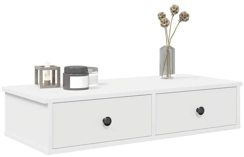 vidaXL Prateleira parede c/ gavetas 80x34x17 cm deriv. madeira branco