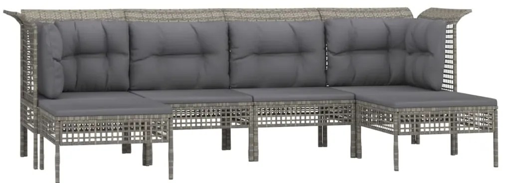 6 pcs conjunto lounge de jardim c/ almofadões vime PE cinzento