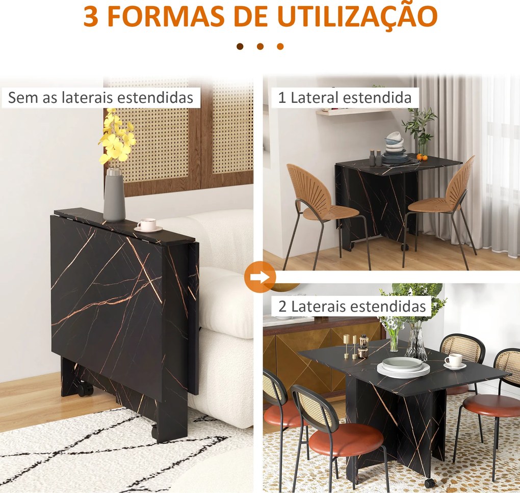 Mesa de Sala de Jantar Dobrável (CADEIRAS NÃO INCLUIDAS) com Rodas Mesa Multifuncional para Sala de Jantar 120x80x73 cm Preto