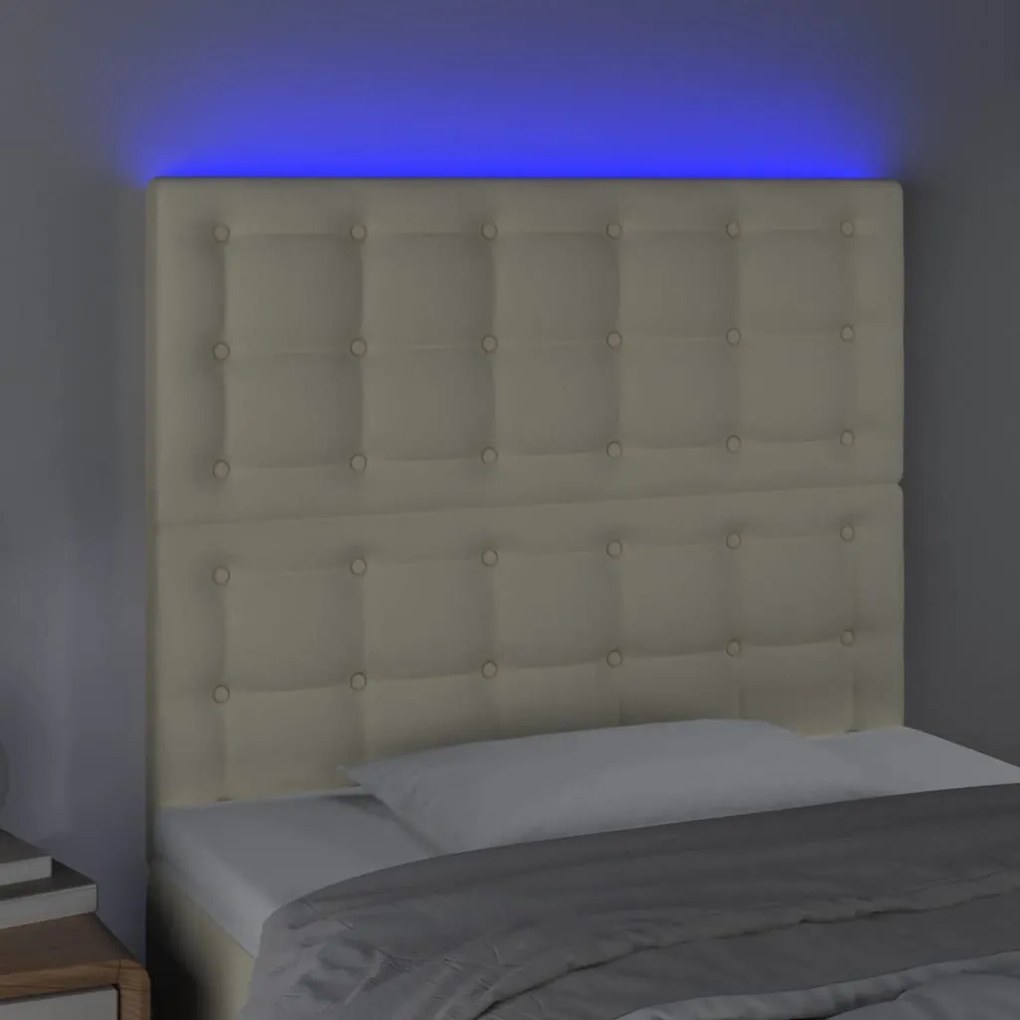 Cabeceira de cama c/ LED 90x5x118/128cm couro artificial crème