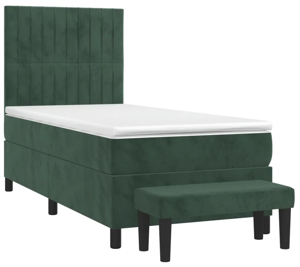 Cama com molas/colchão 90x200 cm veludo verde-escuro