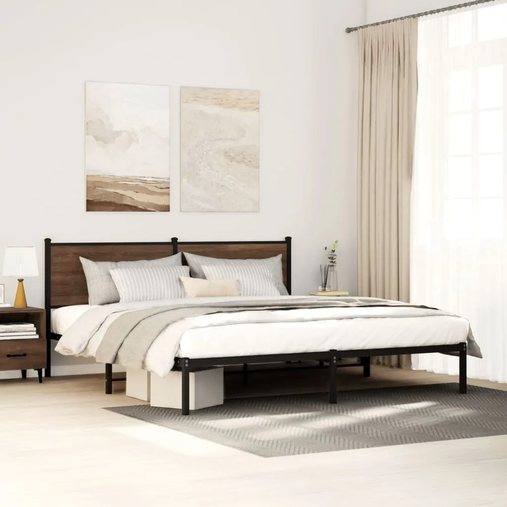 Estrutura cama sem colchão 180x200 cm metal carvalho castanho