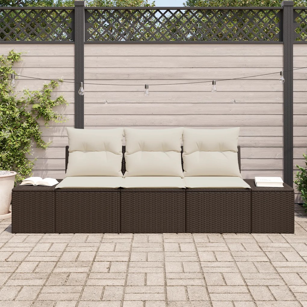 Conjunto de Sofá de Jardim com Almofadas Castanho Rattan Sintético