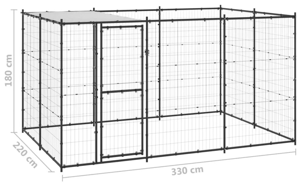 Canil de exterior com telhado 7,26 m² aço