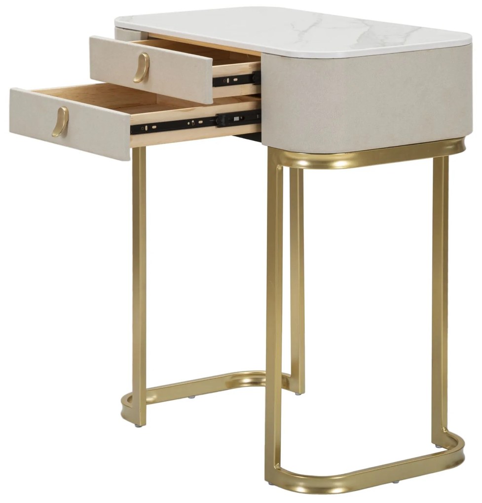 MESA CONSOLA COM 2 GAVETAS BEAUTY 70X40X80 CM CREME E DOURADO